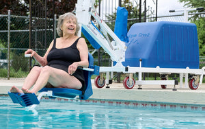 Aqua Creek Mighty Voyager pool lift — at the pool