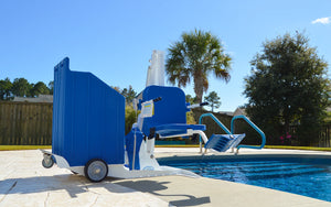 Aqua Creek Portable Pro 2 pool lift — at the pool edge