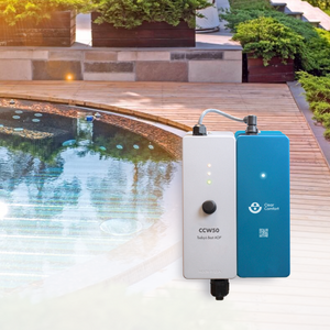 Clear Comfort CCW50 AOP system shown with the inground spa setting it is designed to treat