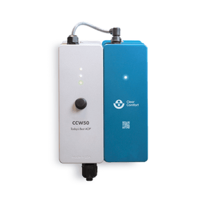 Clear Comfort CCW50 AOP system for inground spas and small pools, white control unit, front view