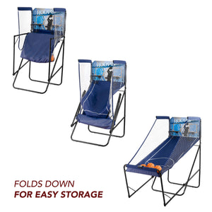 Hathaway Hoops Dual Basketball Arcade - three-stage sequence showing the frame folding down flat