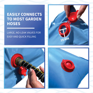 Blue Wave 4-ft Step Water Tube - valve detail: 29 mm no-leak cap and garden-hose fill connection