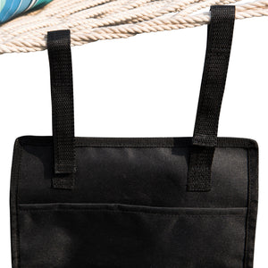 Island Umbrella Hammock Organizer - organizer hanging by both straps from a rope hammock