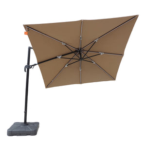 Island Umbrella Santorini Fiesta 10-ft Square Cantilever Umbrella with Solar Lights in — shown from the opposite side