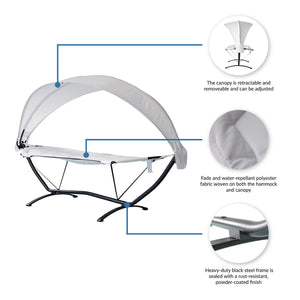Island Retreat Sea Breeze Lounger - removable canopy, water-repellant polyester, powder-coated frame