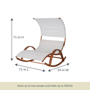 Island Retreat Dual Rocking Lounger - 71 in high, 71 in long, 54 in wide; seats two, 450 lb limit