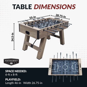 Hathaway Braxton Foosball Table - 55 x 28.75 x 34.5 in; 46 x 26.75 in playfield, 6 x 8 ft space