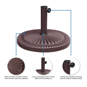 Island Umbrella 66-lb Base - two-piece stem for table or free-standing use with threaded knobs