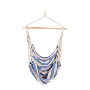 Island Retreat Boho Breeze Swinging Bungalow Chair Patio Furniture & Umbrella — Hampton-Blue Stripe / Hammock