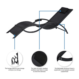 Island Retreat Foldaway Lounger - folds flat for storage; textilene mesh on an aluminium frame