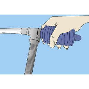 Blue Wave Winter Pool Cover Drain - illustration of the discharge hose being fitted to the drain outlet