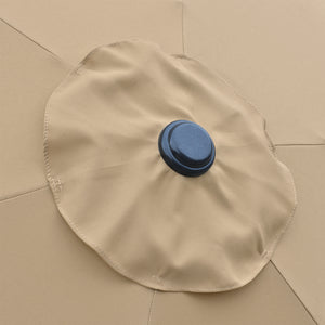 Island Umbrella Bistro Hexagonal Umbrella - stone olefin canopy vent cap seen from above