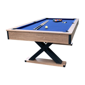 Hathaway Excalibur 7-ft Pool Table - Driftwood Finish with Blue Felt Game Room Table — shown from the opposite side