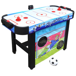Hathaway Rapid Fire Multi-Game Table - three-quarter view with the soccer goal banner in place