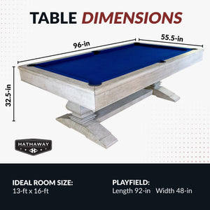 Hathaway Montecito 8-ft Pool Table Game Room Table — dimension and specification diagram
