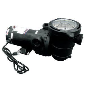 Blue Wave Tidal Wave Maxi II Pool Pump - pump on white showing strainer pot, motor and power lead