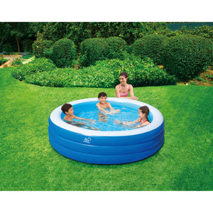 Blue Wave Inflatable Round Family Pool - children playing in the filled pool on a lawn