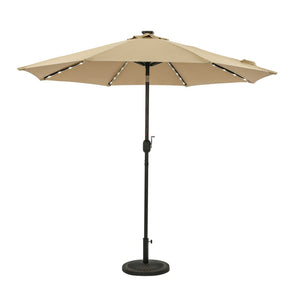 Island Umbrella Mirage Fiesta 9-ft Octagonal Market Umbrella with Solar LED Tube Lights — Champagne / Breez-Tex / Umbrella