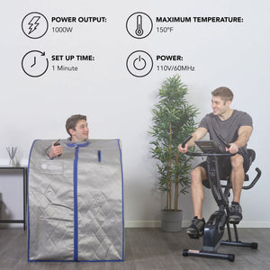 HeatWave Spirit Portable Sauna - 1000 W output, 150F maximum, 110V supply, one-minute setup