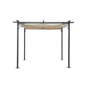 Island Retreat Retractable Roman Shade Pergola Canopy - Champagne Patio Furniture & Umbrella