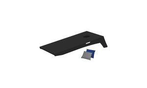 Ledge Lounger Cornhole Toss — black resin boards, angled view