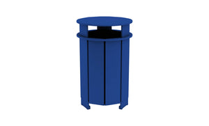 Ledge Lounger Mainstay round trash bin — navy colourway, front view