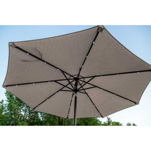 Island Umbrella Mirage Fiesta Umbrella - underside with the solar LED strips lit along each rib