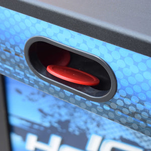 Hathaway Face-Off Air Hockey Table - puck return slot in the printed side panel