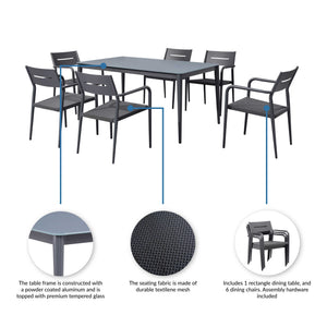 Island Retreat Bali 7-Piece Contemporary Outdoor Patio Dining Set - Slate Grey Patio Furniture — shown from the opposite side