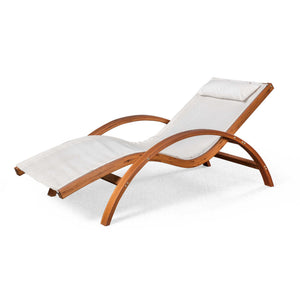 Island Retreat Bentwood Breeze Luxury Lounger With Wood Frame - Champagne Patio Furniture & Umbrella