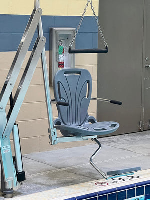 Spectrum Aquatics Traveler Long Reach BP350 pool lift — seat and footrest detail