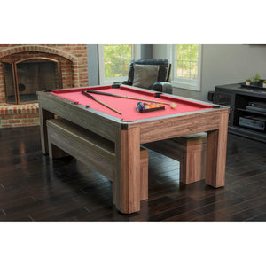 Hathaway Newport 7-ft Pool Table Combo Set with Benches - Light Oak with Red Felt Game Room Table — shown in use