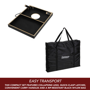 Hathaway Compact Cornhole Set - collapsing legs and quick-clasp latches with the nylon carry bag