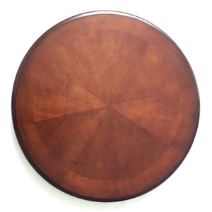 Hathaway Oxford Pub Table - round walnut top from above showing the segmented veneer