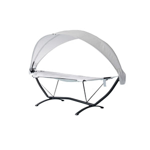 Island Retreat Sea Breeze Luxury Steel Frame Lounger With Canopy - Champagne Patio Furniture & Umbrella