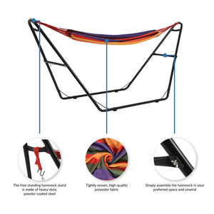Island Retreat Tropical Hammock and Frame - powder-coated steel stand and woven polyester bed