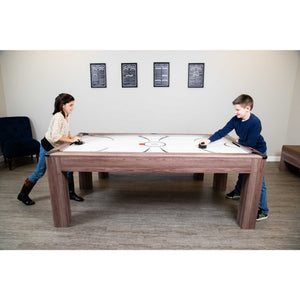 Hathaway Driftwood 7-ft Air Hockey Table Combo Set with Benches Game Room Table — shown in use