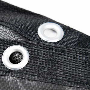 Arctic Armor Rugged Mesh Above Ground Winter Cover - hemmed edge with grommets over the black weave