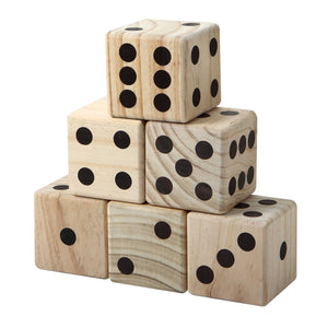 Hathaway High Roller Yard Dice - pyramid of six pine dice showing the branded pip faces