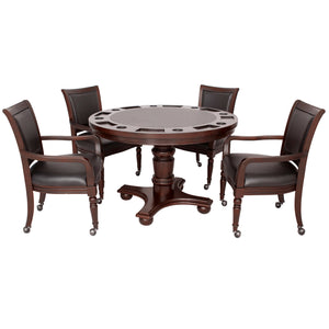 Hathaway Bridgeport 48-in Poker Table and Dining Top with 4 Arm Chairs - Walnut Finish Game Room Table