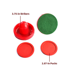 Hathaway Air Hockey Set, Red - 3.75-in strikers and 2.87-in pucks, sizes called out