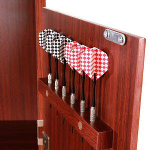 Hathaway Outlaw Dartboard Cabinet - six darts stored in the moulded rack on the cabinet door