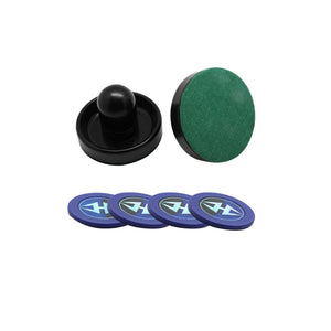 Hathaway Air Hockey Strikers and Pucks, Black and Blue - striker underside and green-felt puck face