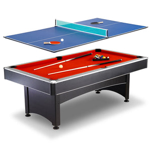 Hathaway Maverick 7-ft Pool Table with Table Tennis Top - Black with Red Felt Game Room Table