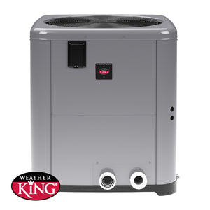 Raypak WeatherKing 6560 pool heat pump, front view with 2 in PVC unions
