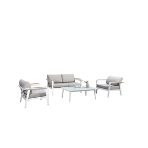 Island Retreat Newport 4-Piece Conversation Set - Gray Patio Furniture & Umbrella