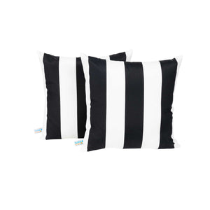 Island Retreat Outdoor Throw Pillow - black and white stripe pair shown front and back