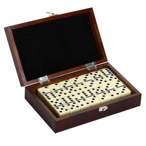 Hathaway Premium Domino Set - case open at an angle with the felt-lined lid raised