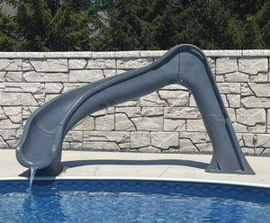 Global Pool Products Side Winder pool slide at a backyard pool