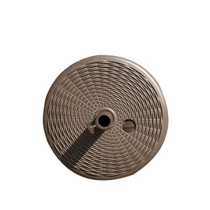 Island Umbrella Fillable Base - top-down view of the wicker-pattern shell and threaded fill port